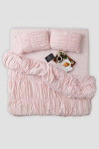 Blush Pink 100% Organic Cotton Bedsheet with Gather Pillow covers and duvet