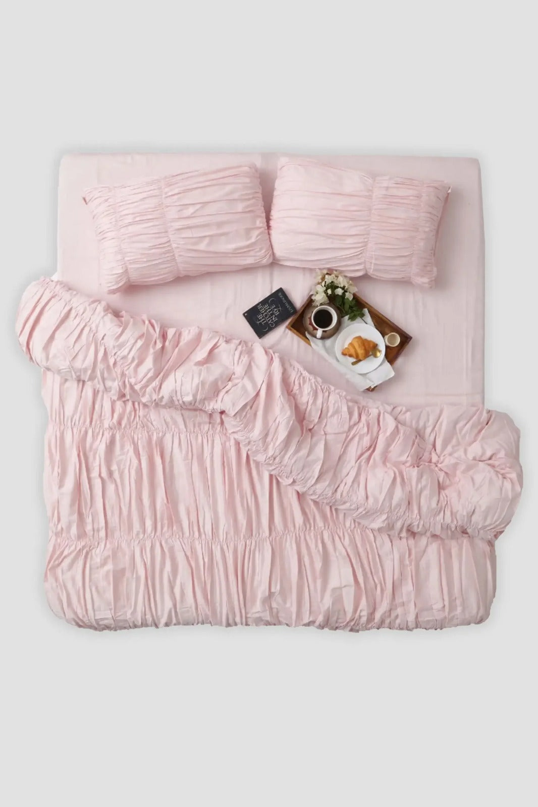 Blush Pink 100% Organic Cotton Bedsheet with Gather Pillow covers and duvet